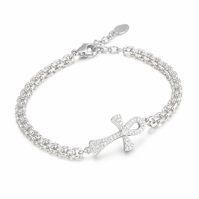 Pulsera Tejido Chino Cruz Egipcia Plata 925 Mexicana