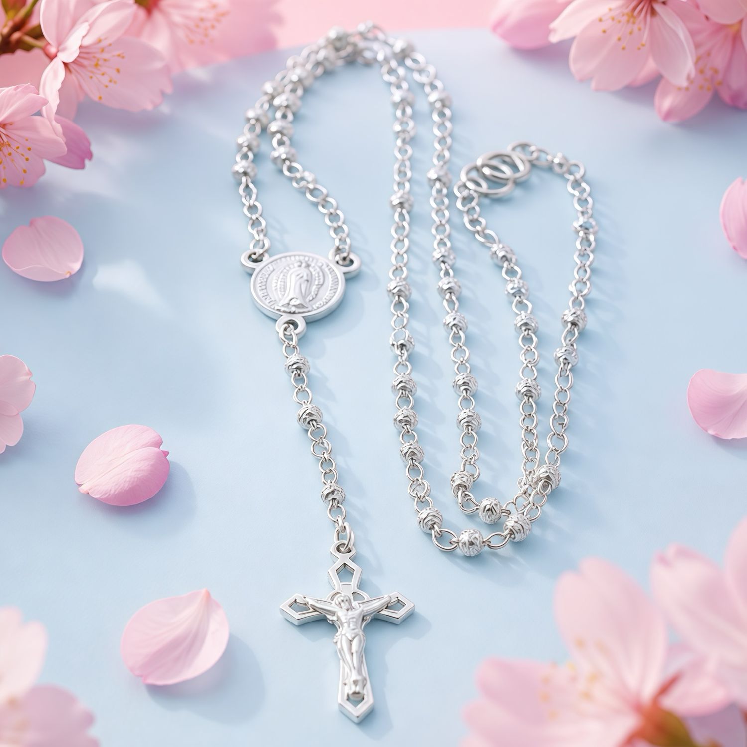 Rosario Virgen Guadalupe Afacetado 3mm   Plata 925