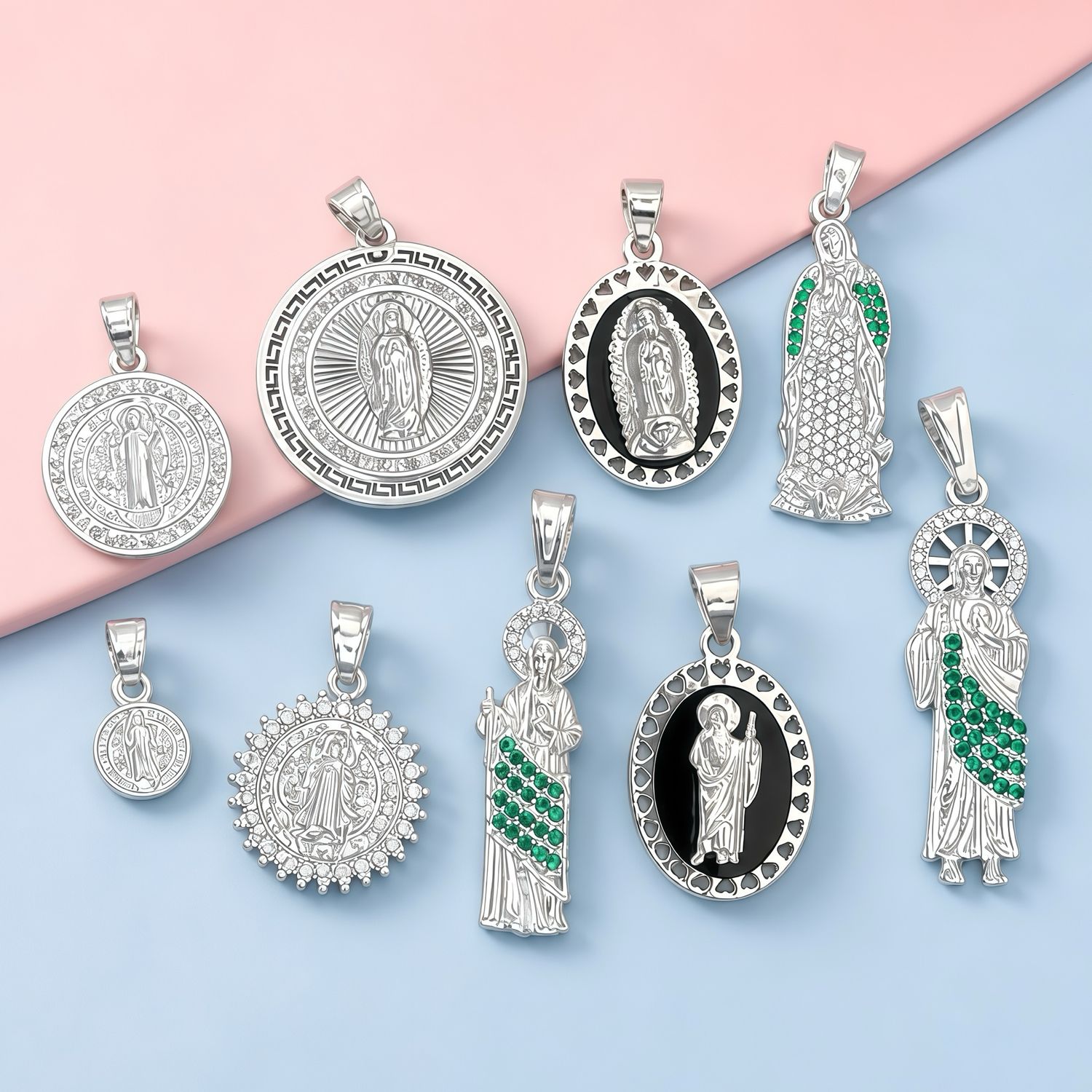 paquete religioso de 9 dijes plata 925 Mexicana