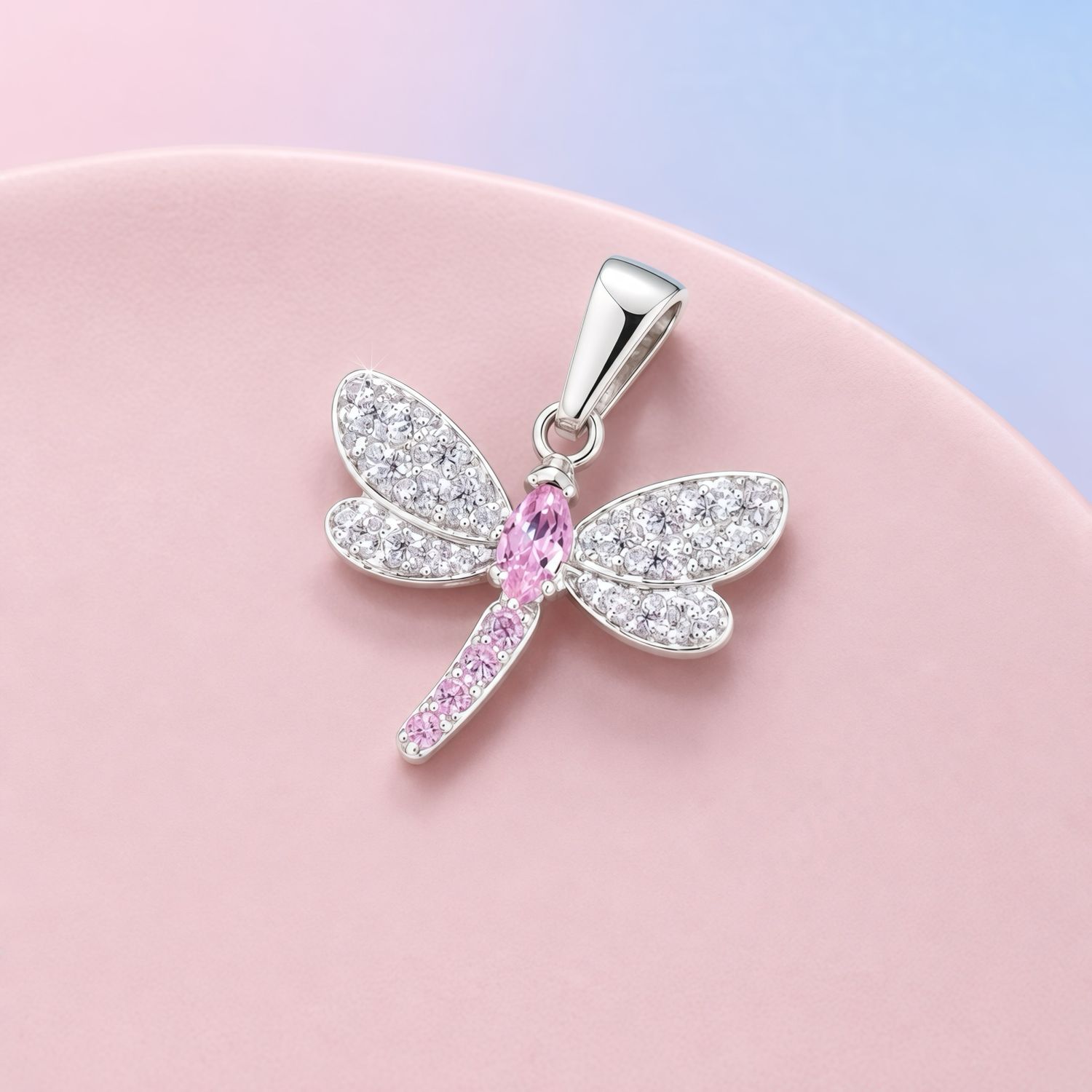 Dije Libélula Micropabe Blanca y Rosa   Plata 925 Mexicana