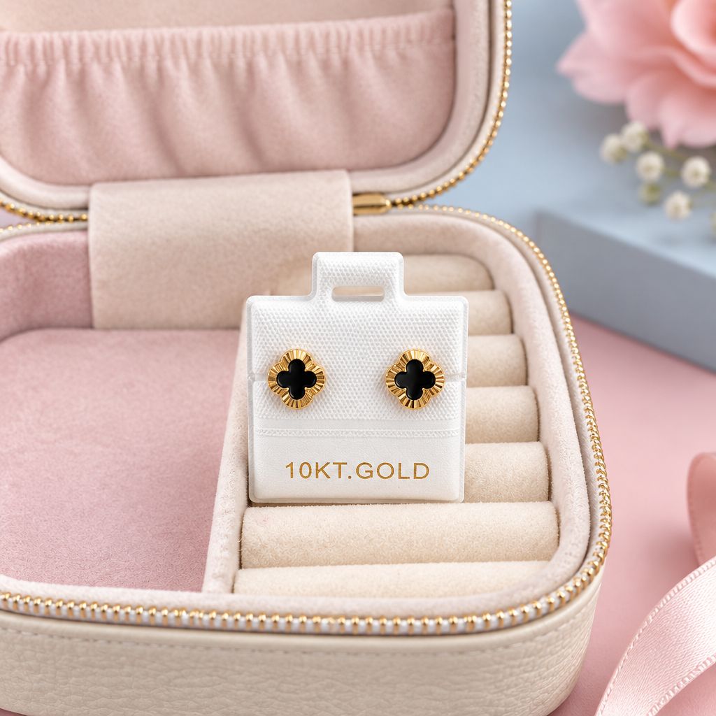 Broquel Flor Diamantada Esmaltada Oro 10K Mexicano