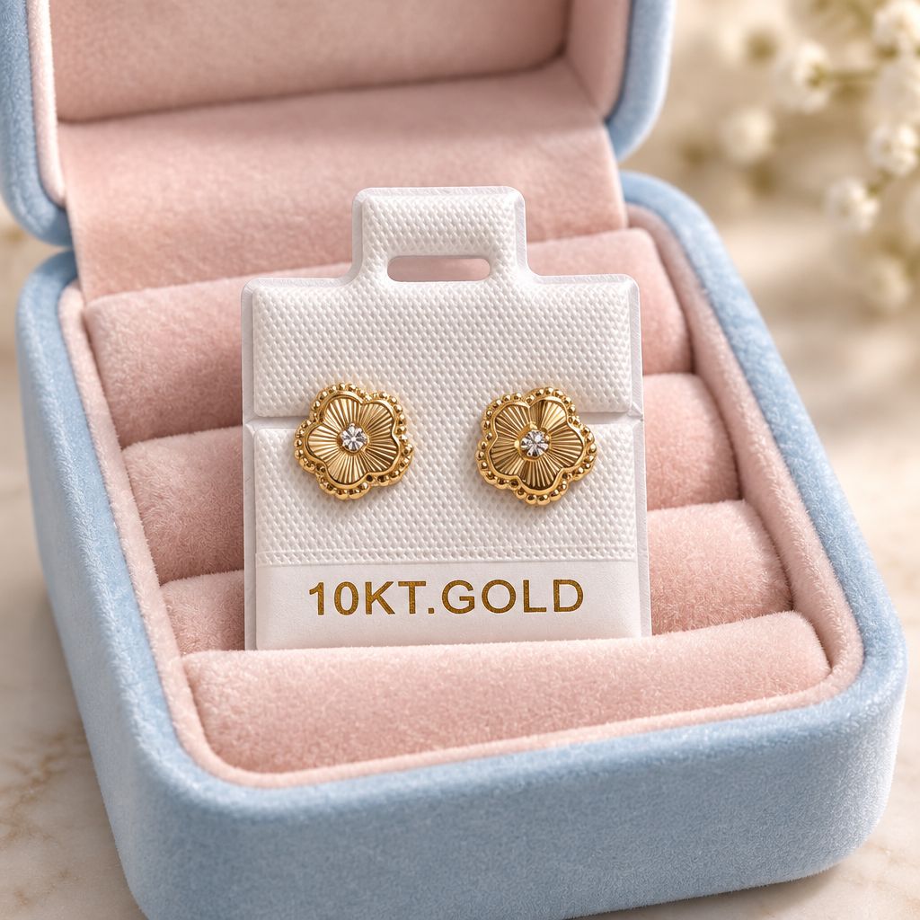 Broquel Flor Amarilla Diamantada  Oro 10K Mexicano