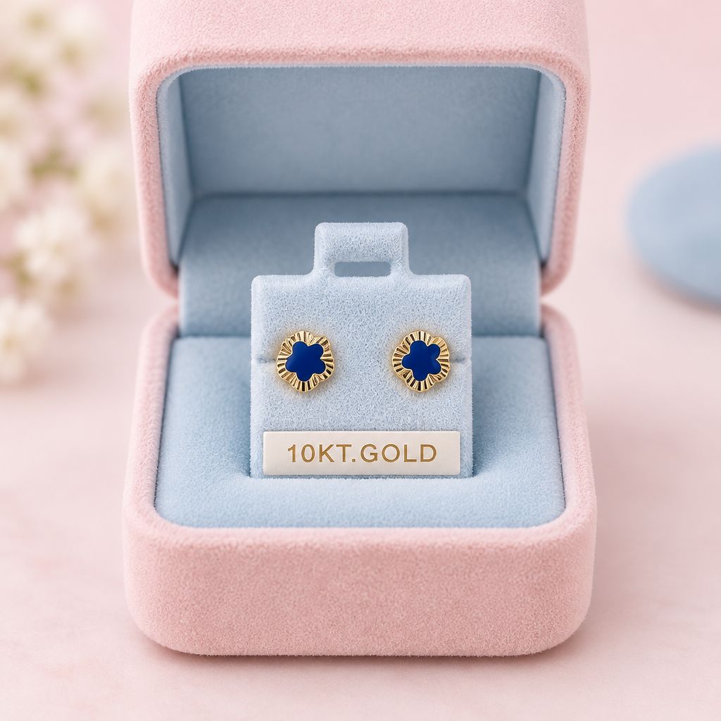 Broquel Flor Diamantada Esmaltada Oro 10K Mexicano
