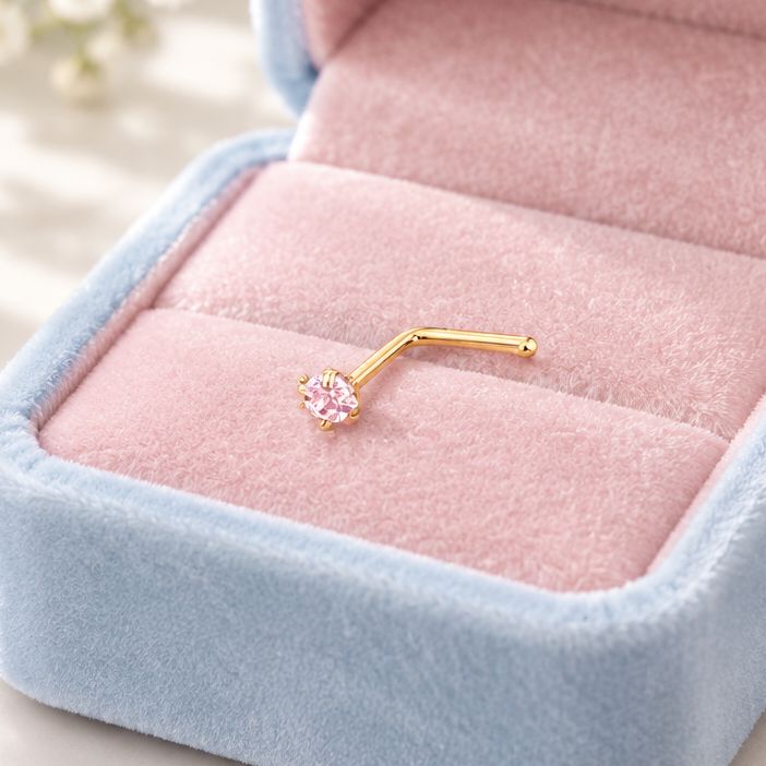 Piercing Nariz L Rosa Oro 10K Mexicano