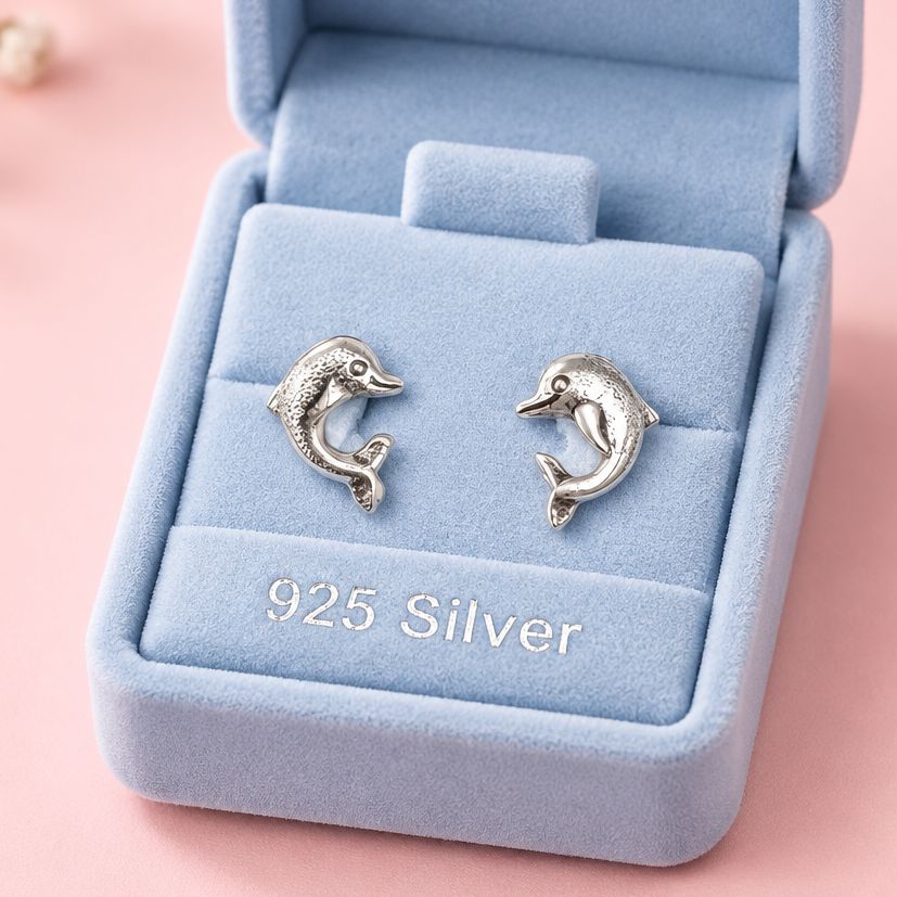 Broquel Delfines Oxy Plata 925 Thailandes