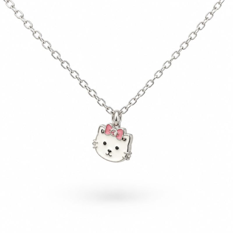 Collar para Niña Gatita Esmaltado  Plata 925 Tailandesas