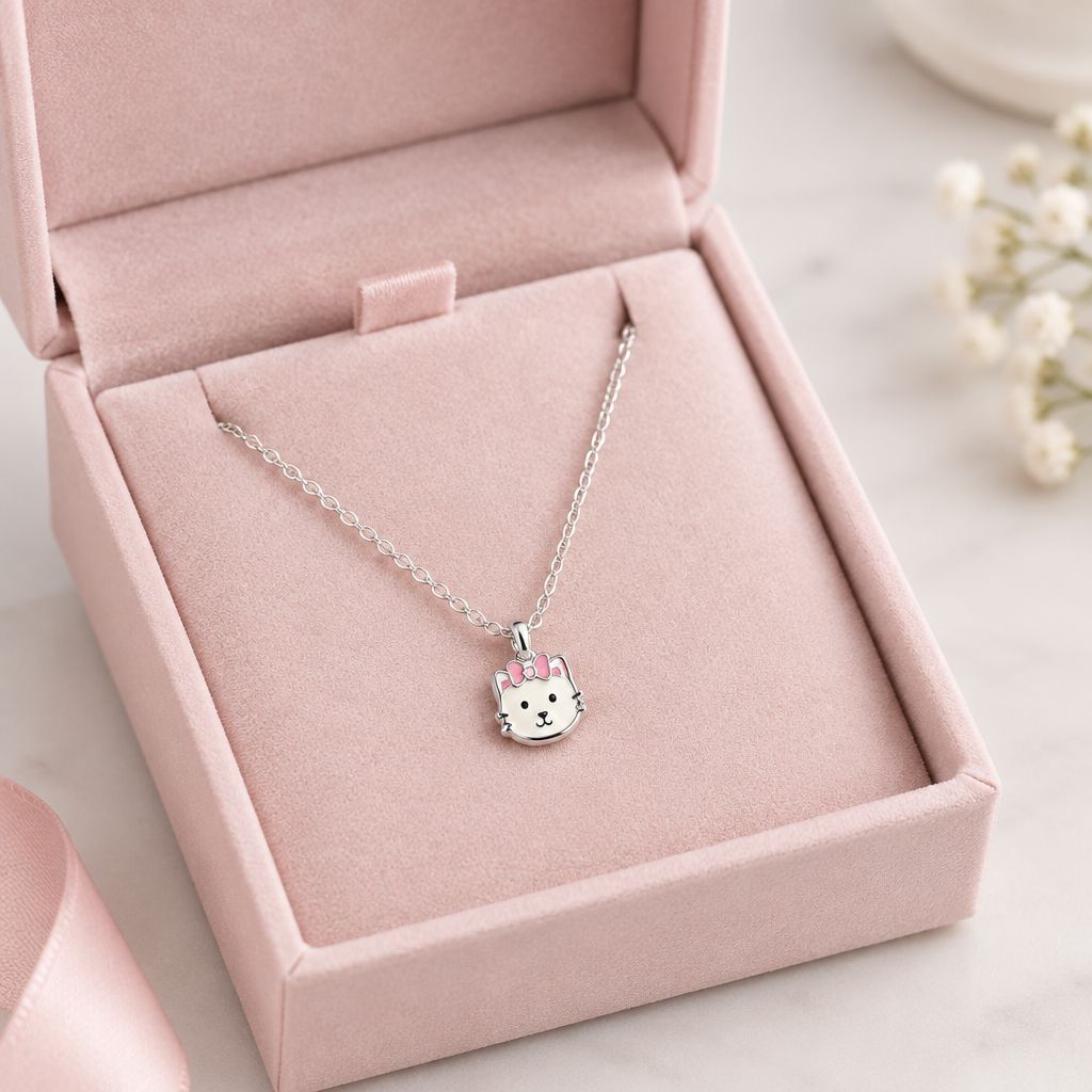 Collar para Niña Gatita Esmaltado  Plata 925 Tailandesas