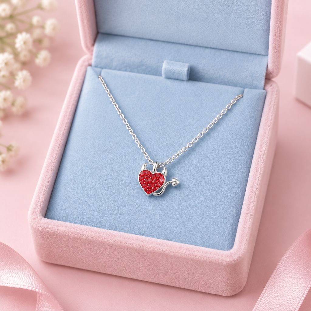 Collar Corazon Diablito Plata 925 Tailandesas