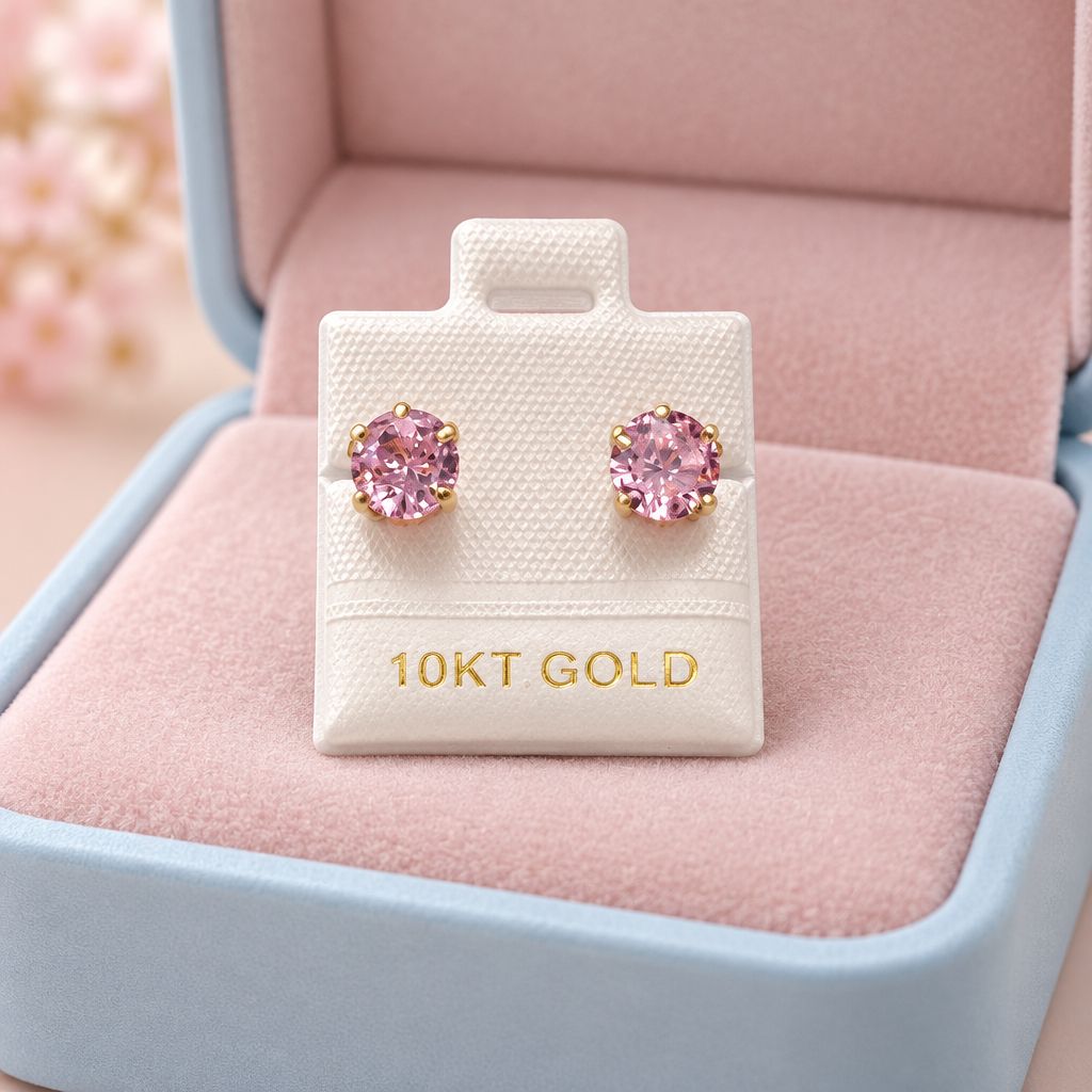 Broquel Redondo Recto 5mm Rosa, Oro 10K
