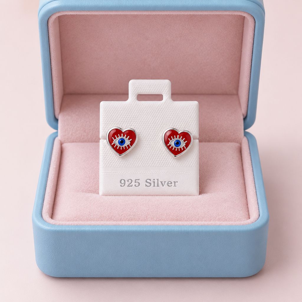 Broquel  Corazon Ojito Esmaltado 925 Mexicana
