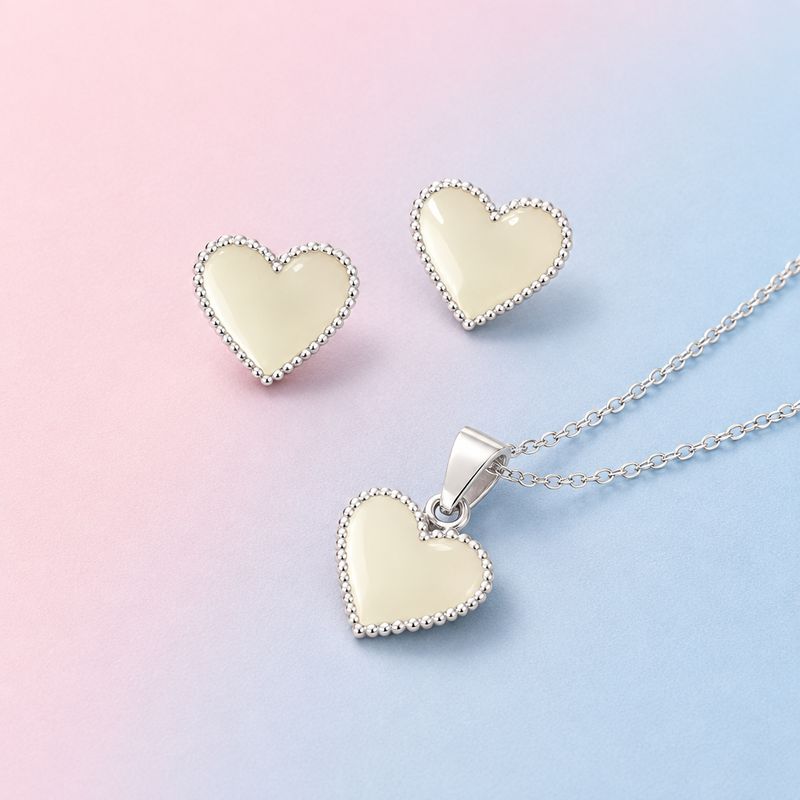 Set Broquel y Dije Corazon Blanco Plata 925 Mexicana Set Broquel y Dije Corazon Blanco Plata 925 Mexicana