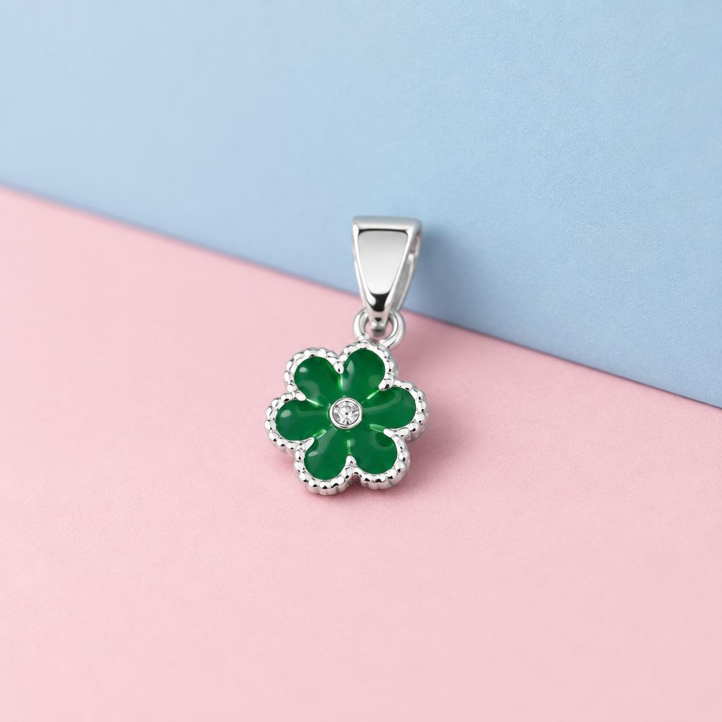 Dije Flor Voleado Verde Plata 925 Mexicana