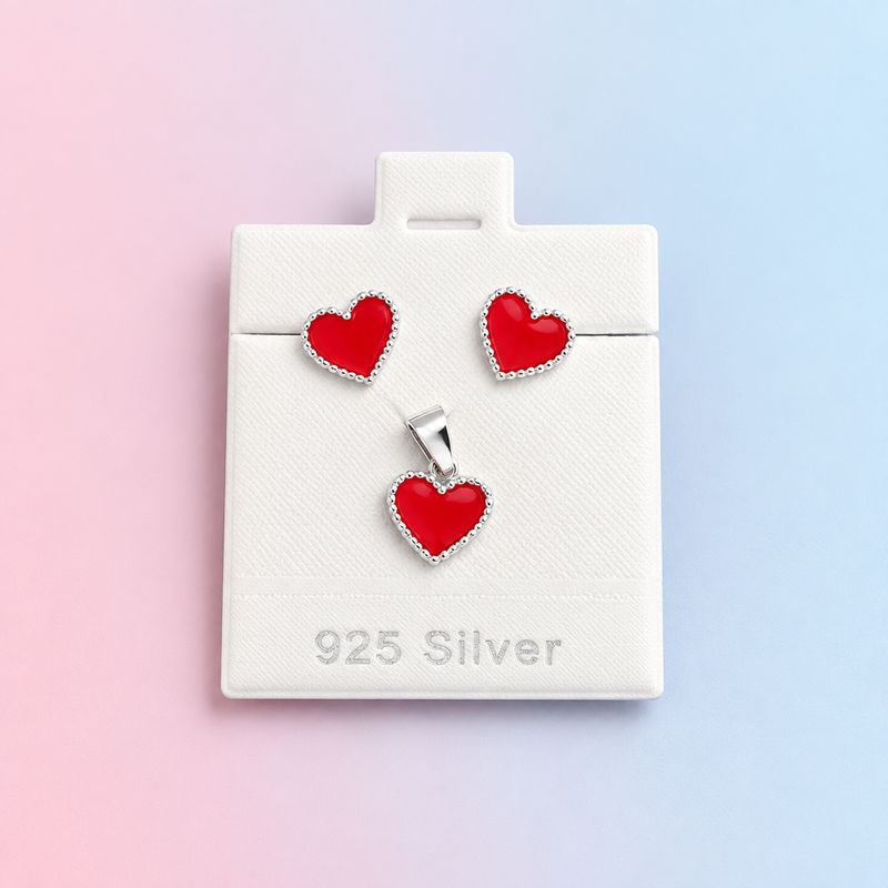 Set Broquel y Dije Corazon Rojo Plata 925 Mexicana Set Broquel y Dije Corazon Rojo Plata 925 Mexicana