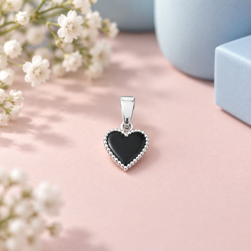 Dije Corazon Voleado Negro Plata 925 Mexicana