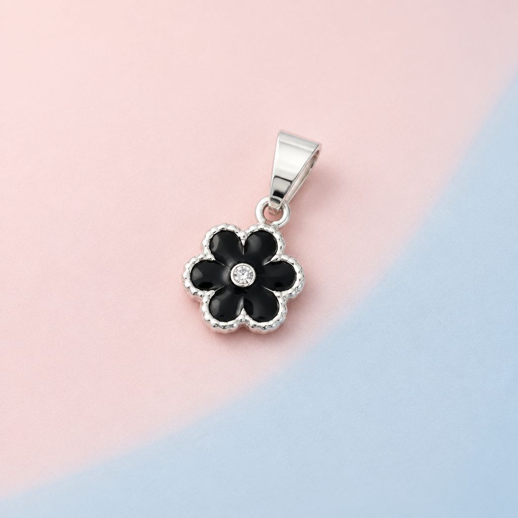 Dije Flor Voleado Negro Plata 925 Mexicana