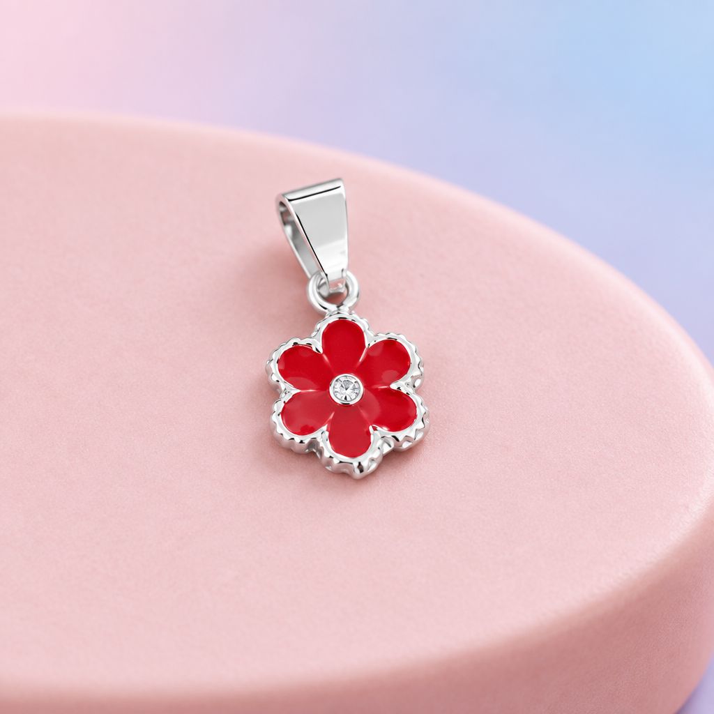 Dije Flor Voleado Rojo Plata 925 Mexicana