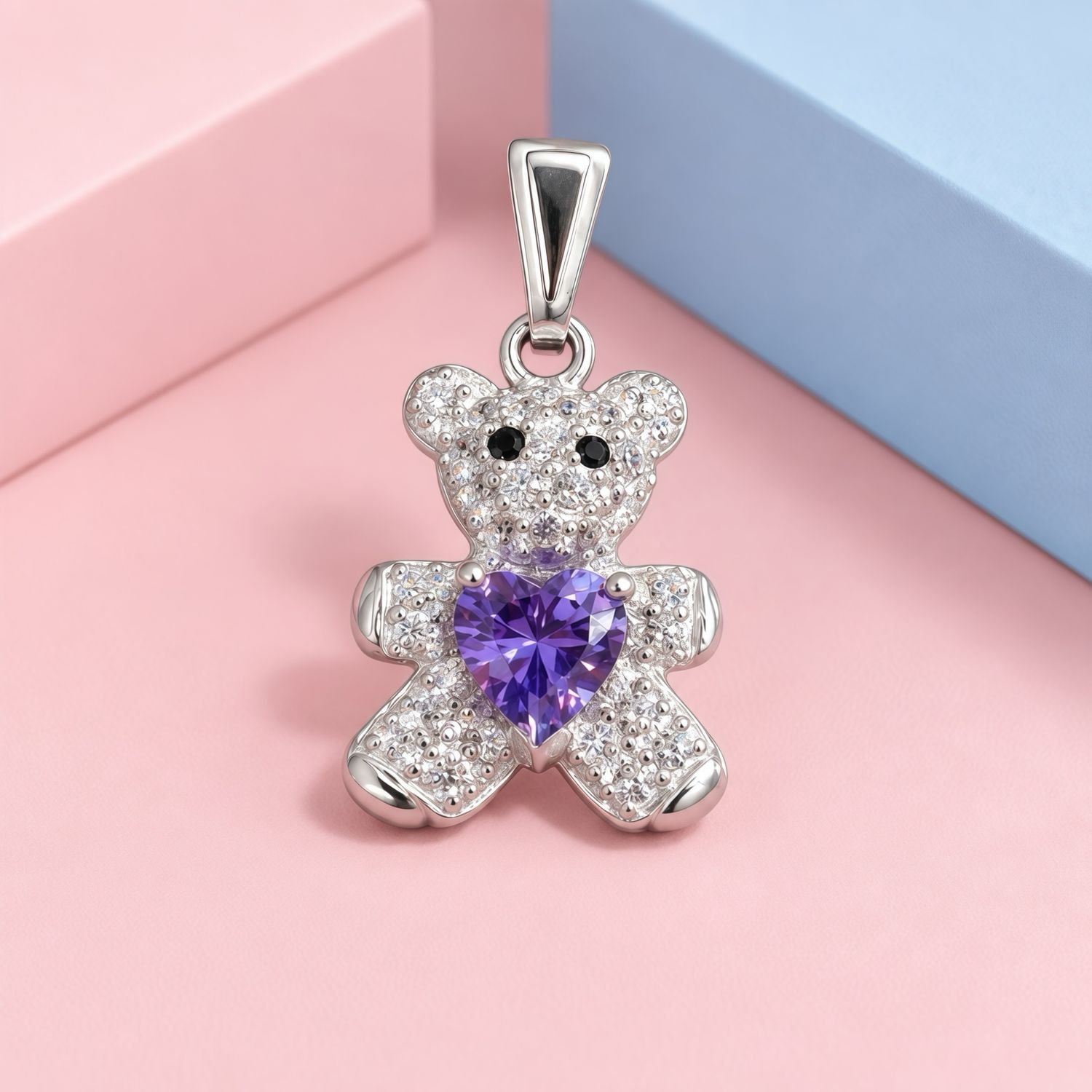 Dije Osito Pancita Violeta Plata 925 Mexicana