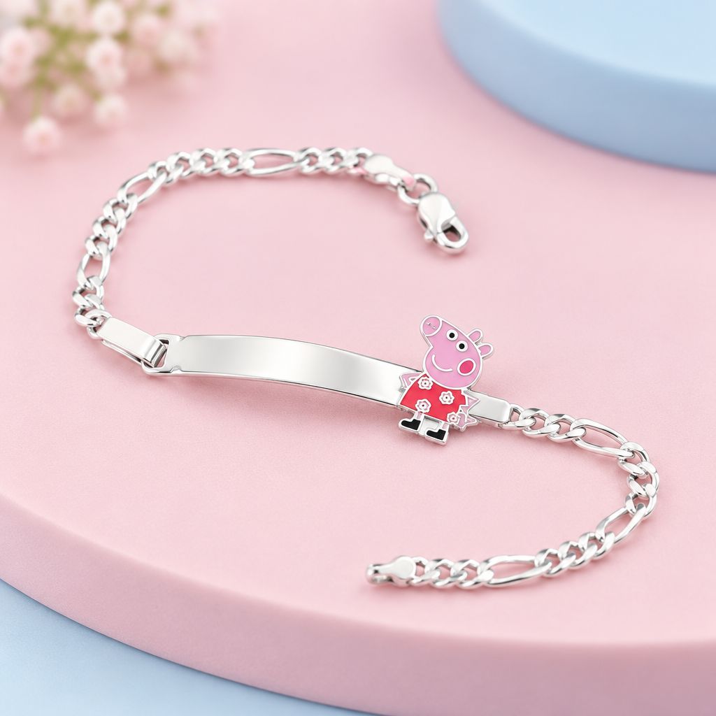 Pulsera estilo Figaro  figuritas Cochinita Plata 925