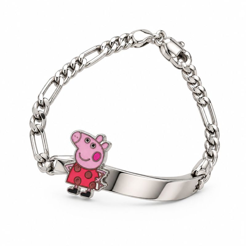 Pulsera estilo Figaro  figuritas Cochinita Plata 925