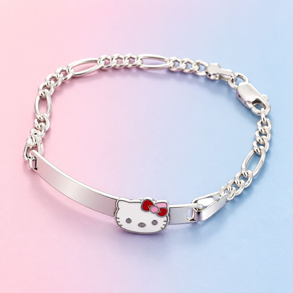Pulsera Estilo Figaro Gatita Monito Rojo Plata 925 Mexicana