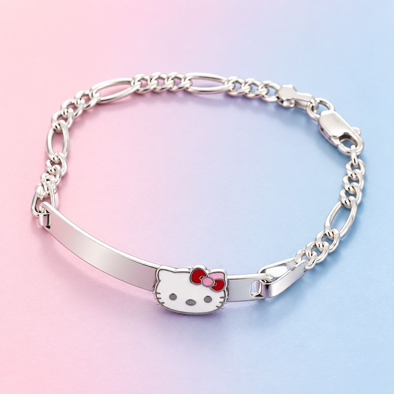 Pulsera Estilo Figaro Gatita Monito Rojo Plata 925 Mexicana