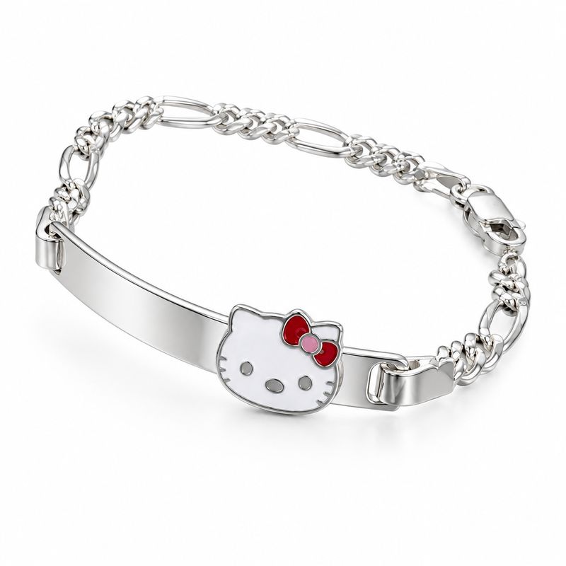 Pulsera Estilo Figaro Gatita Monito Rojo Plata 925 Mexicana
