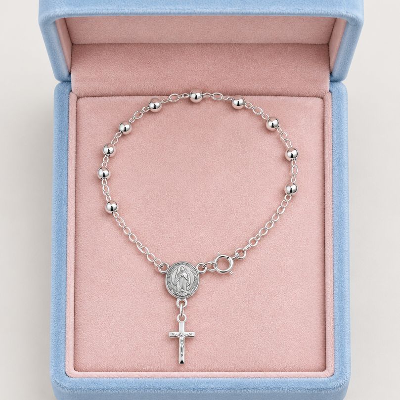 Pulsera Misterio Virgen Guadalupe  6.5"  Plata 925 Mexicana