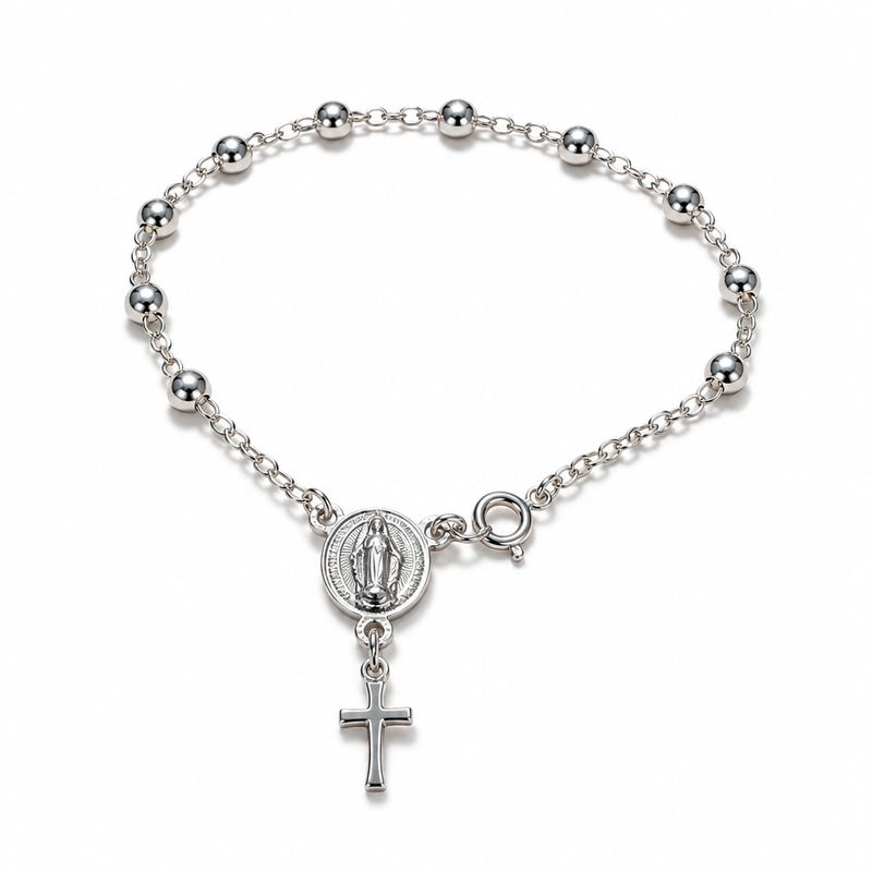 Pulsera Misterio Virgen Guadalupe  6.5"  Plata 925 Mexicana