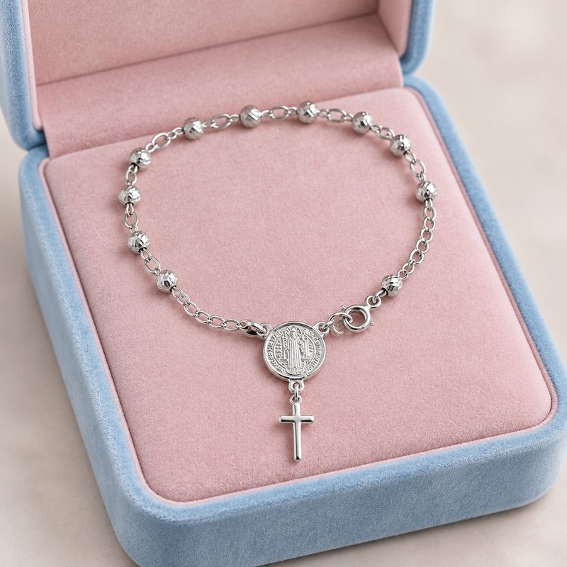 Pulsera Misterio San Benito 7"  Plata 925 Mexicana