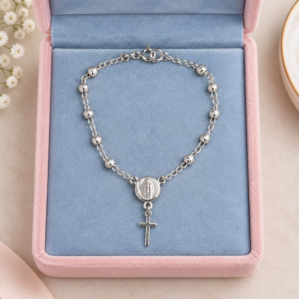 Pulsera Misterio Virgen Guadalupe  7"  Plata 925 Mexicana