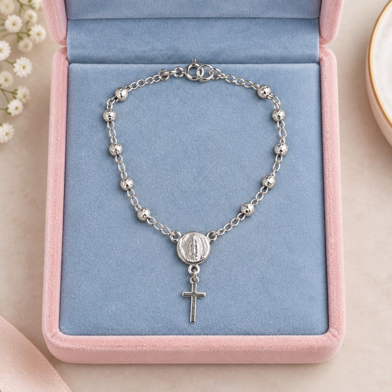 Pulsera Misterio Virgen Guadalupe  7"  Plata 925 Mexicana
