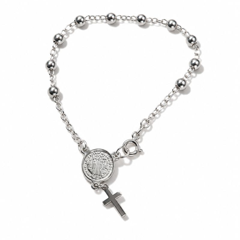 Pulsera Misterio San Benito  6.5"  Plata 925 Mexicana