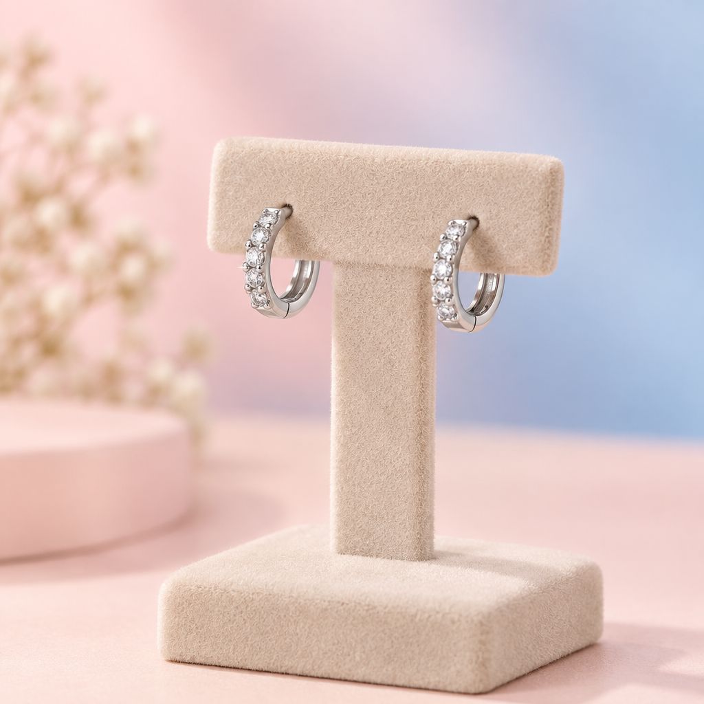 Huggie  Premium Micropabe Mini 7mm  Plata 925 Italiana