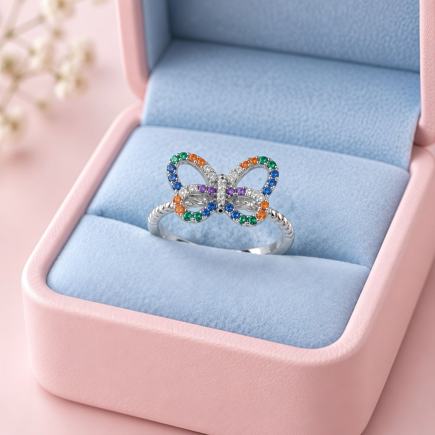 Anillo estilo PND Mariposa  Premium Plata Italiana con Rodio