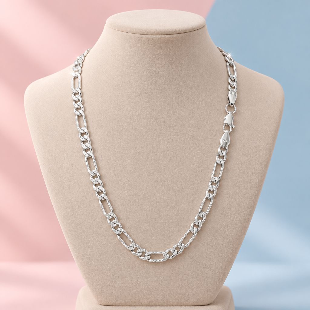 Cadena Figaro 4mm Diamantada  24" Plata 925 Mexicana