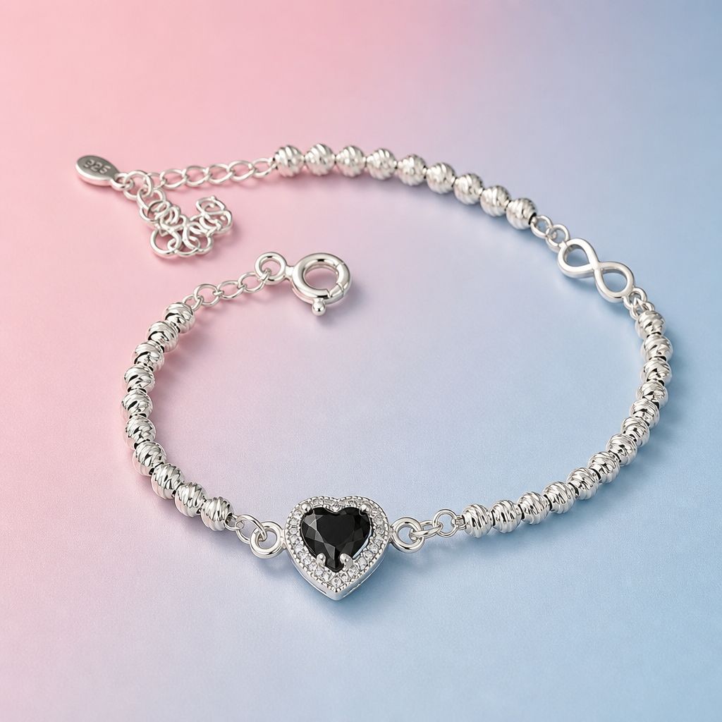 Pulsera PND Negro mide 7-8” con extensión   plata 925 mexicana