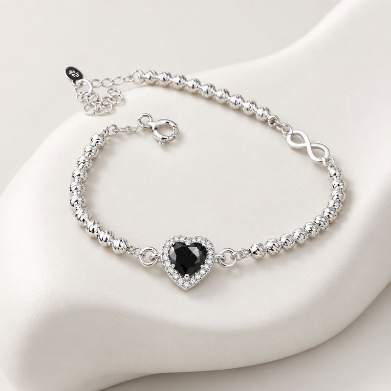 Pulsera PND Negro mide 7-8” con extensión   plata 925 mexicana