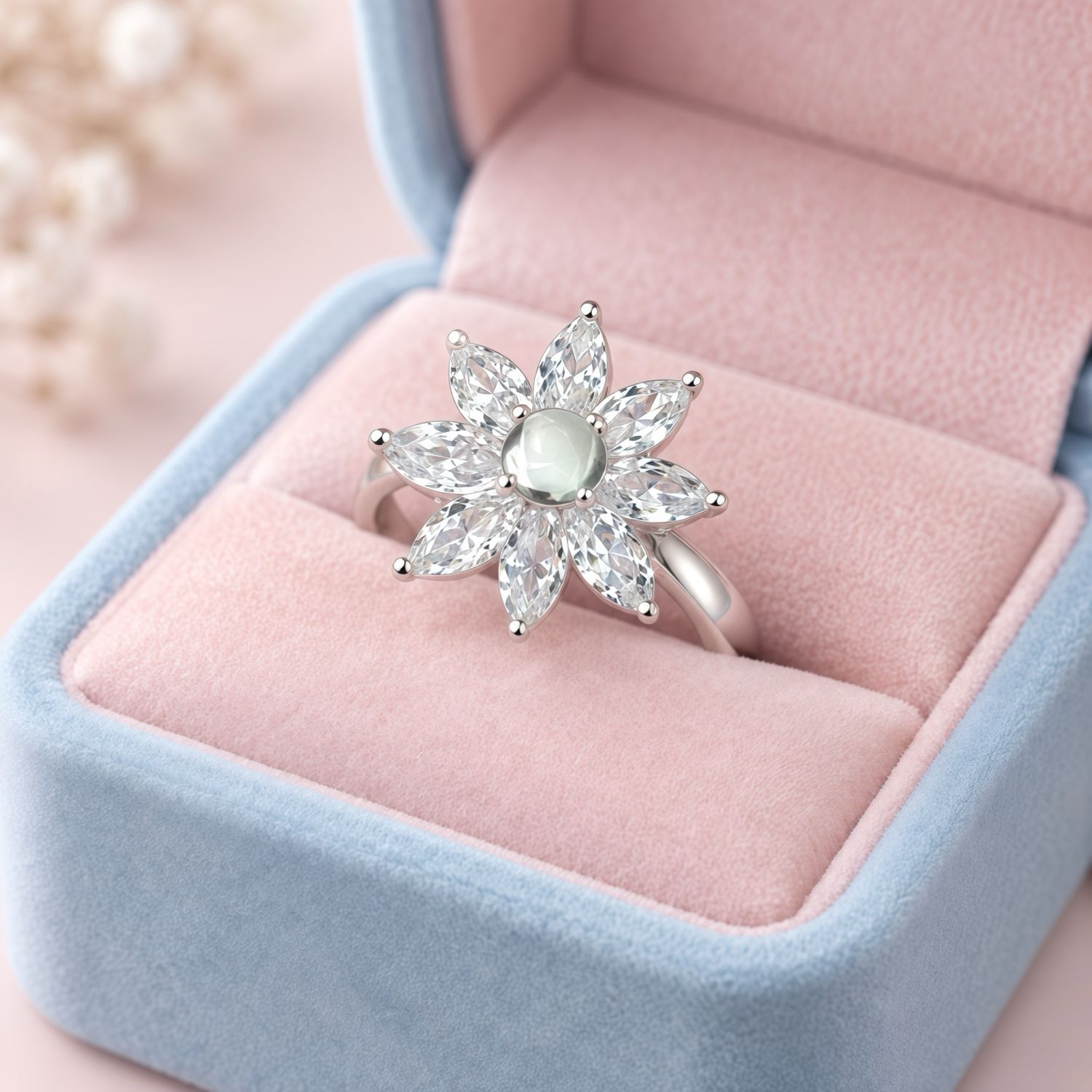 Anillo Giratorio Flor marqués talla #8 Plata 925 Mexicana