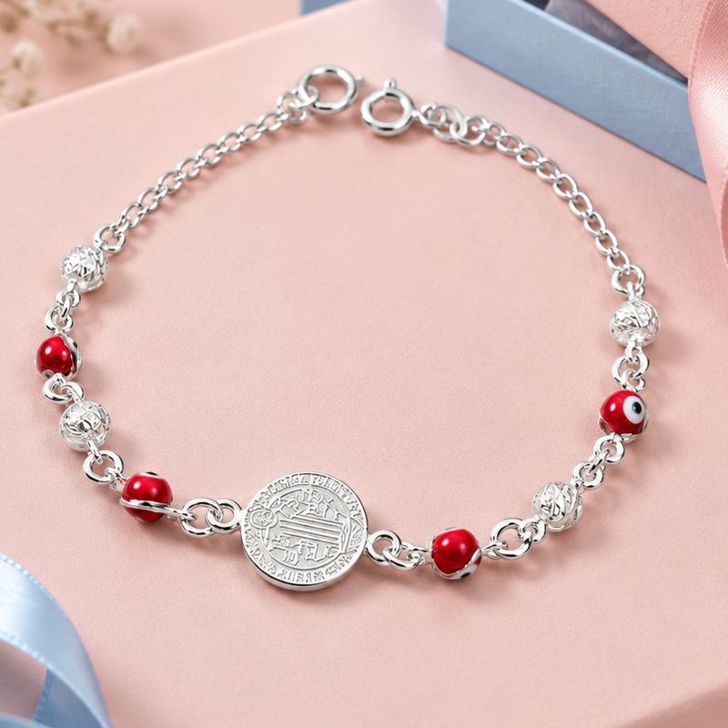 Pulsera San Benito Protector ojitos Rojos Plata 925