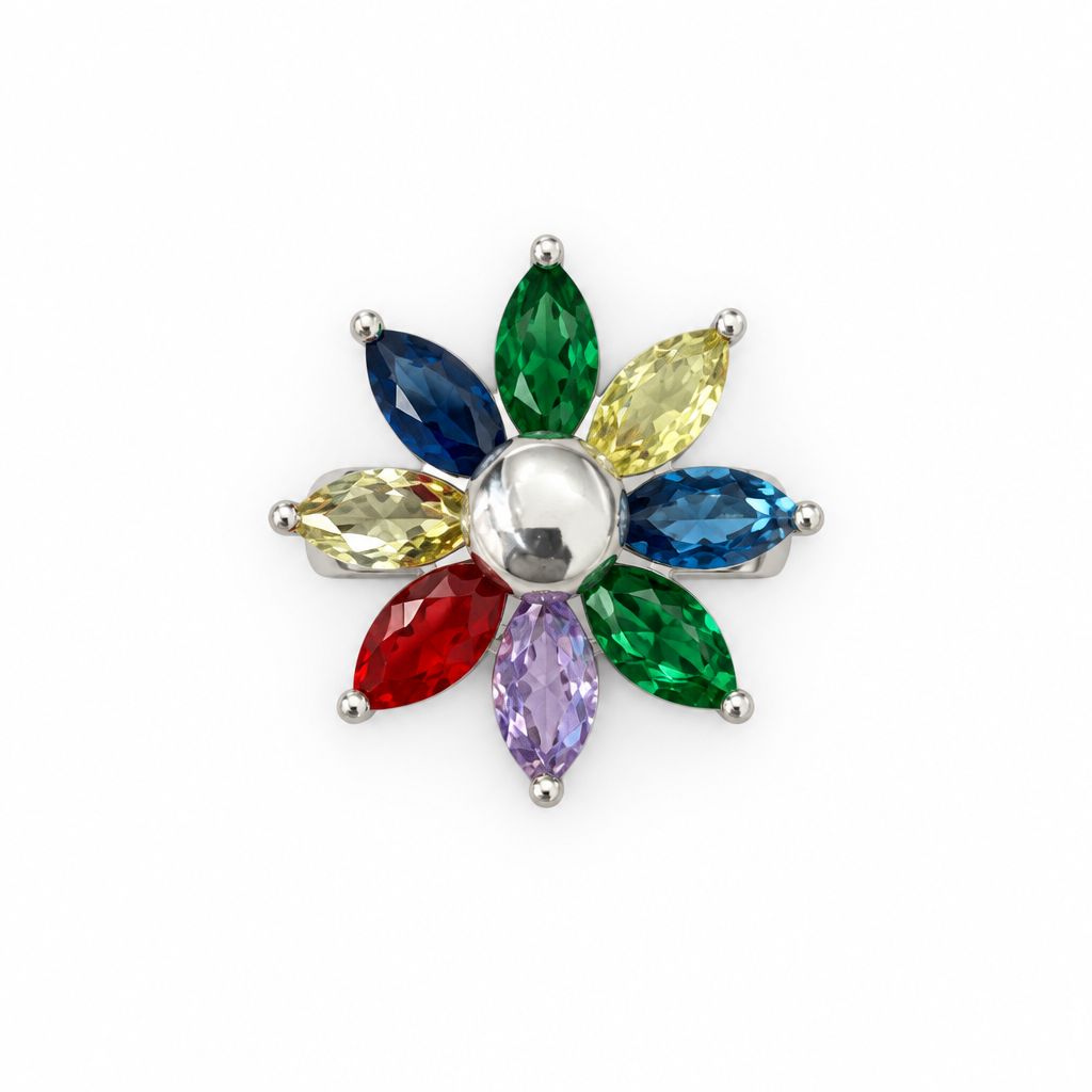 Anillo Giratorio Flor marqués Plata 925 Mexicana