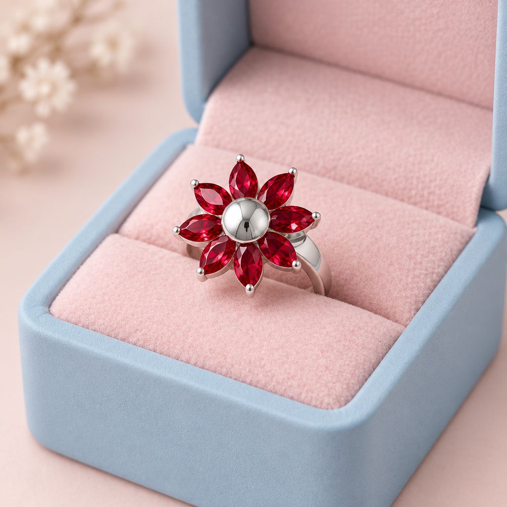 Anillo Giratorio Flor marqués Plata 925 Mexicana