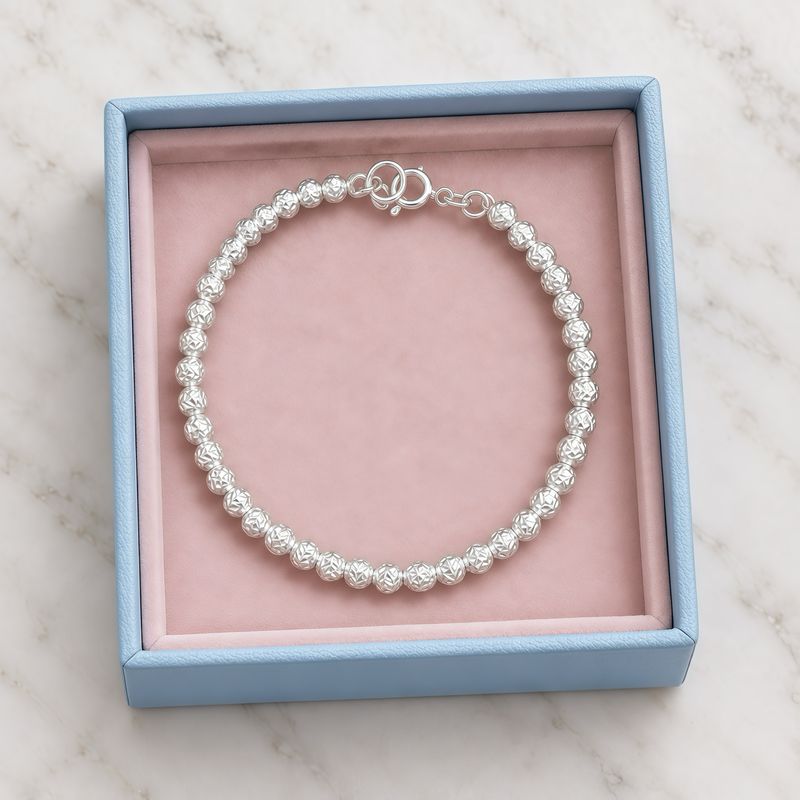 Pulsera Bola facetada 4mm  7" Plata 925 Mexicana