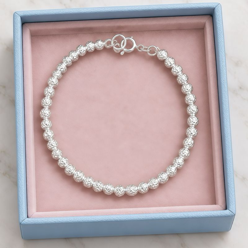 Pulsera Bola facetada 4mm  7" Plata 925 Mexicana