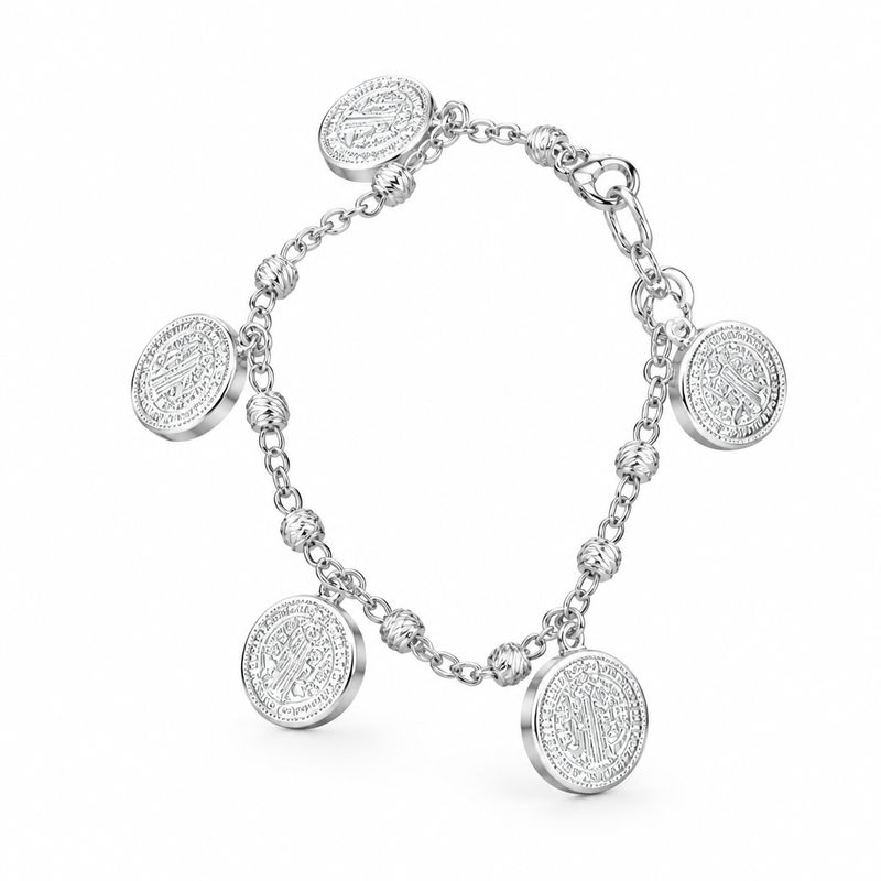 Pulsera  monedas San Benito  7"  Plata 925 Mexicana