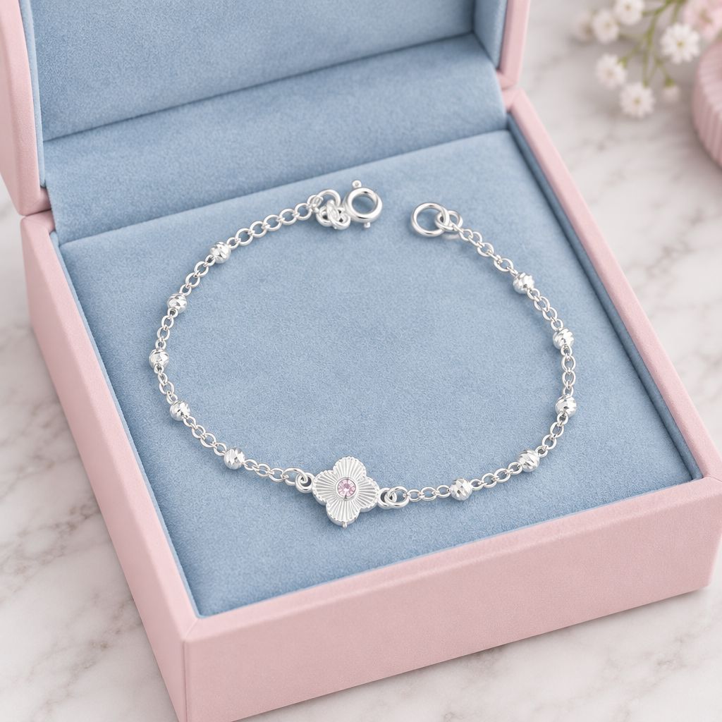 Pulsera Trébol piedra Rosa Plata 925 Mexicana