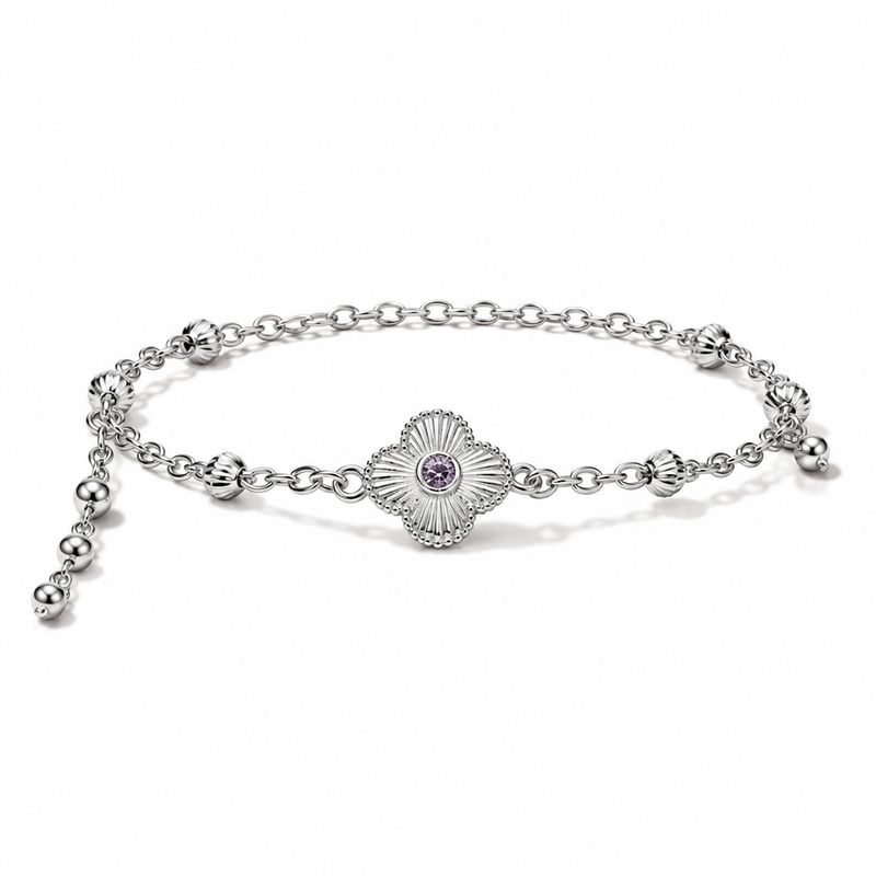 Pulsera Trébol piedra Rosa Plata 925 Mexicana