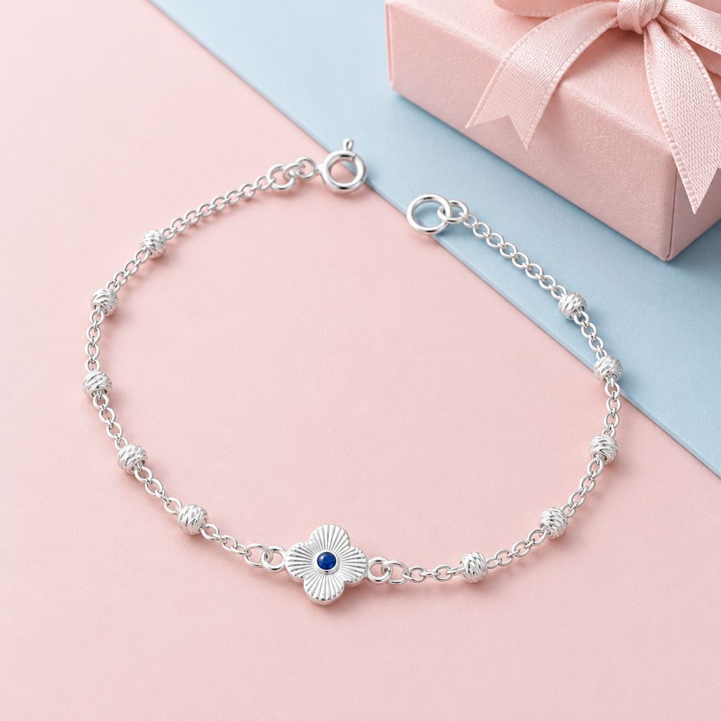 Pulsera Trébol piedra Azul Plata 925 Mexicana
