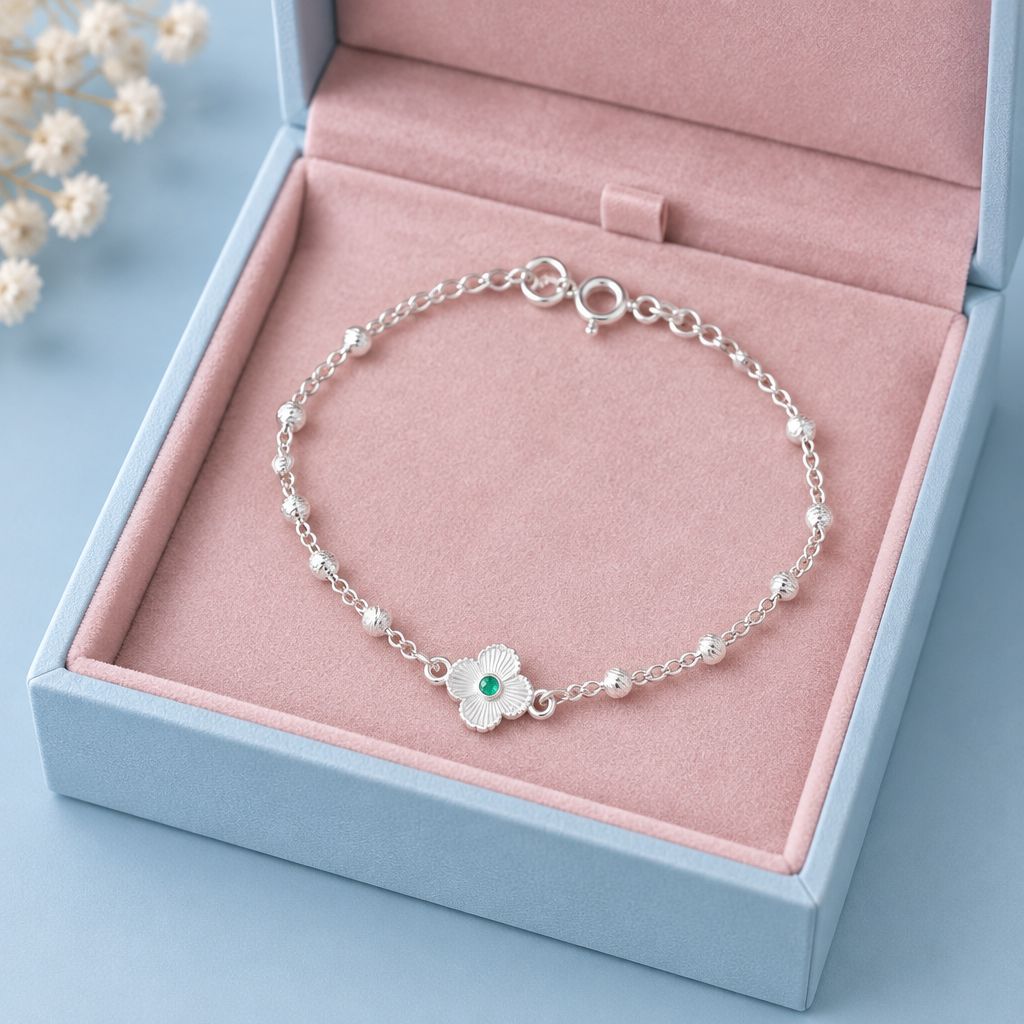 Pulsera Trébol piedra Verde Plata 925 Mexicana