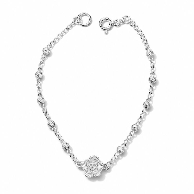 Pulsera Trébol piedra Blanca Plata 925 Mexicana
