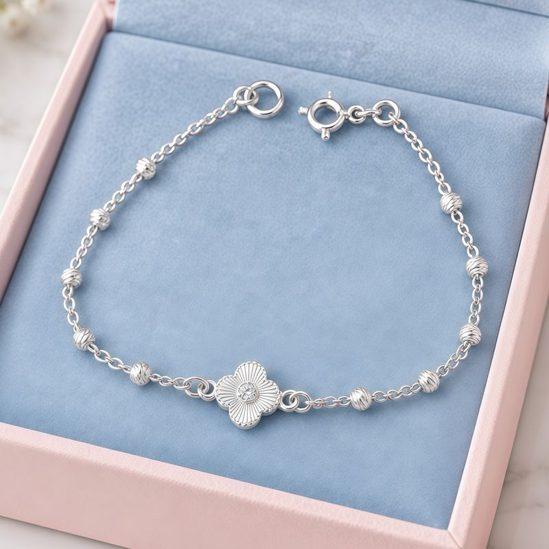 Pulsera Trébol piedra Blanca Plata 925 Mexicana